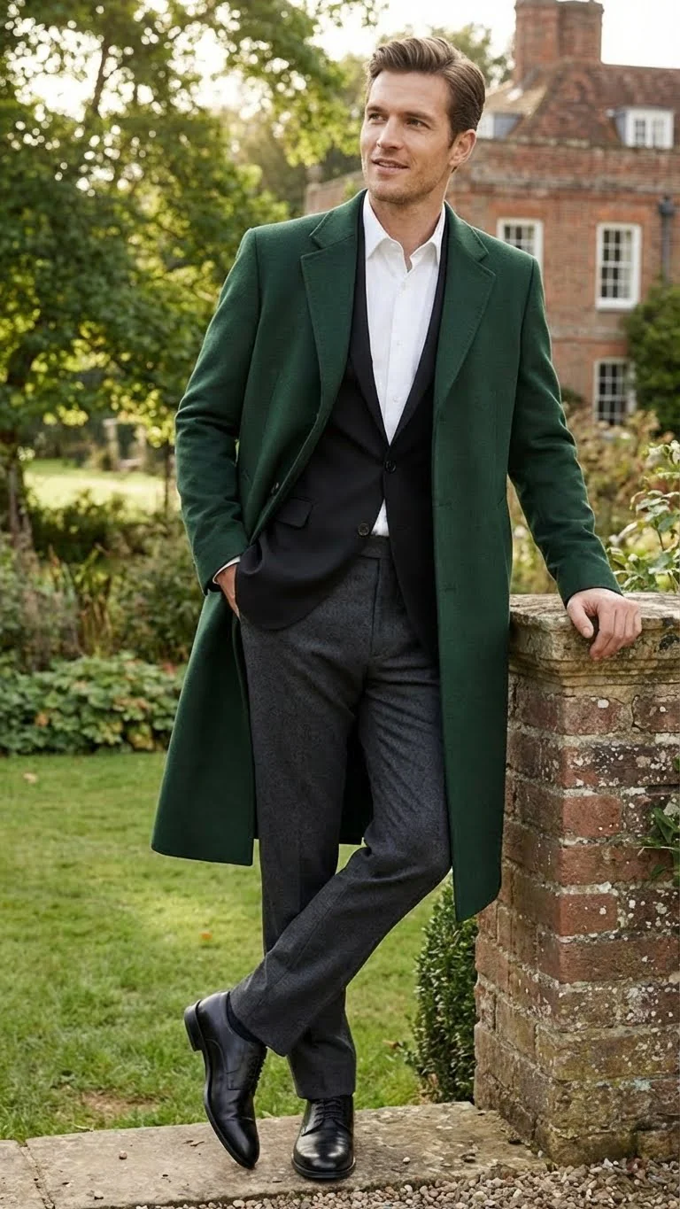 Men’s Hunter Green Full-Length Wool Overcoat – Classic Winter Dress Coat for Formal and Casual Wear Topcoat Mens Wintercoat - Image 5