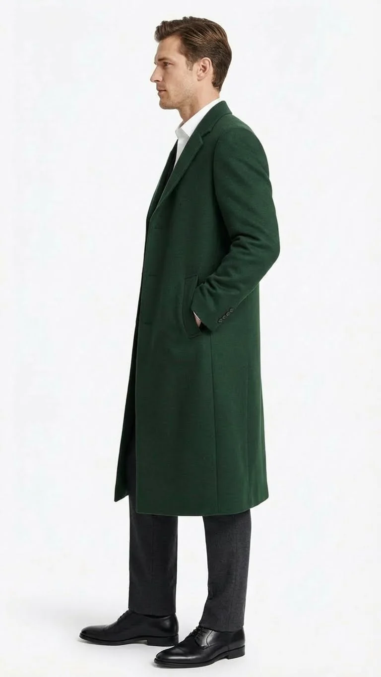 Men’s Hunter Green Full-Length Wool Overcoat – Classic Winter Dress Coat for Formal and Casual Wear Topcoat Mens Wintercoat - Image 7