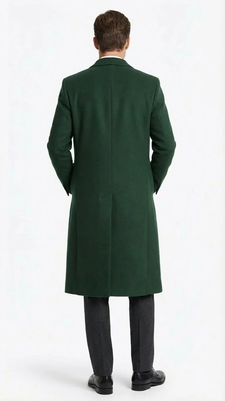 Men’s Hunter Green Full-Length Wool Overcoat – Classic Winter Dress Coat for Formal and Casual Wear Topcoat Mens Wintercoat - Image 8