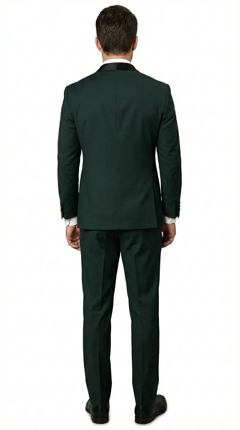 Men’s Hunter Green Tuxedo Suit 3 Piece – One Button Peak Lapel Designer Formal Suit for Wedding,  Light Weight Wool By Statement Dark Green - Image 4