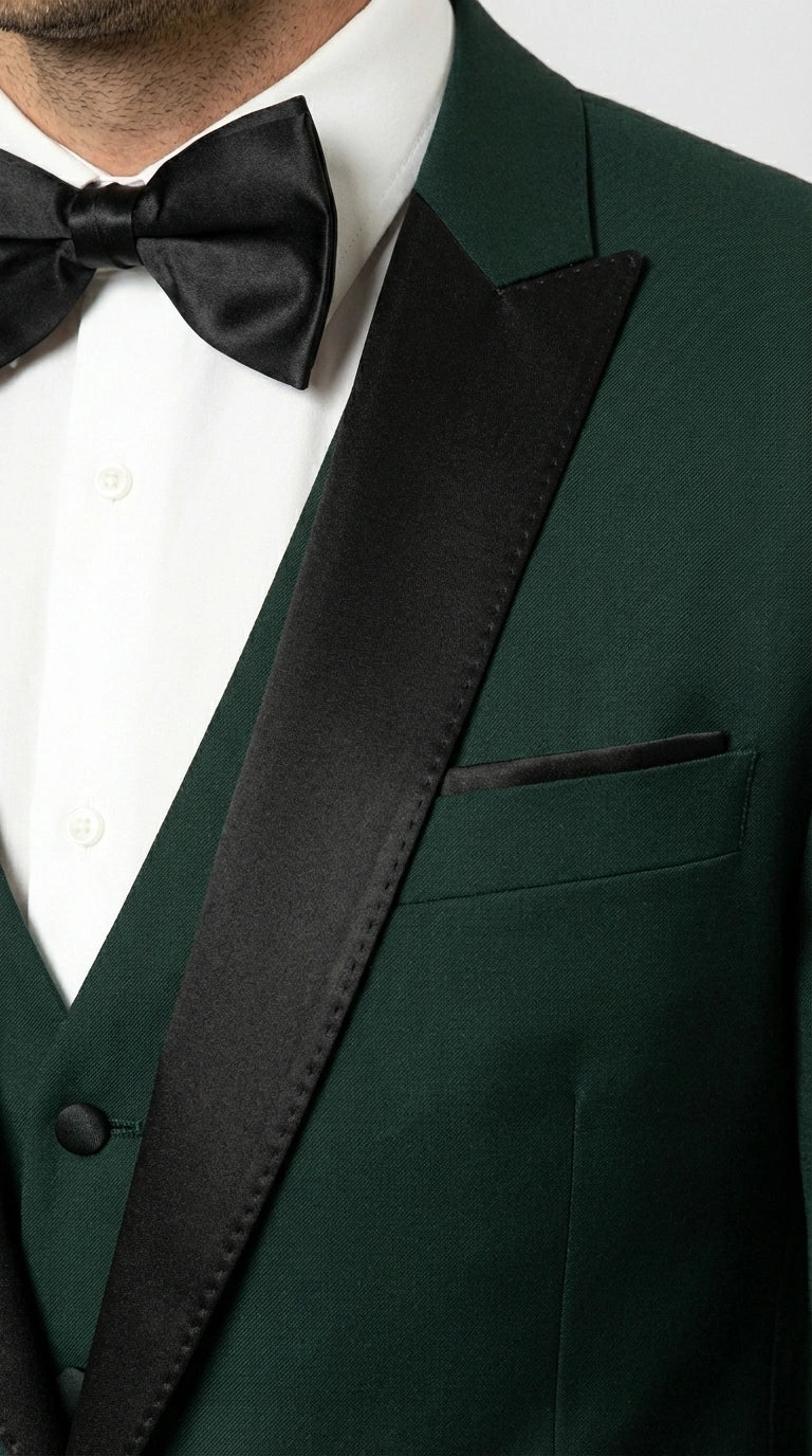 Men’s Hunter Green Tuxedo Suit 3 Piece – One Button Peak Lapel Designer Formal Suit for Wedding,  Light Weight Wool By Statement Dark Green - Image 7