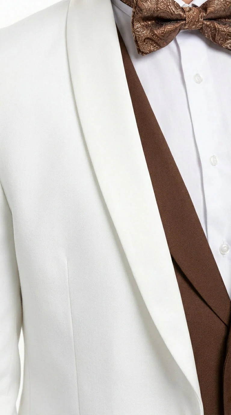 Men’s Ivory and Brown 3 Piece Suit – Elegant White Blazer with Brown Vest and Trousers for Wedding, Prom and Formal Events in off White Cream + Bowtie - Image 14