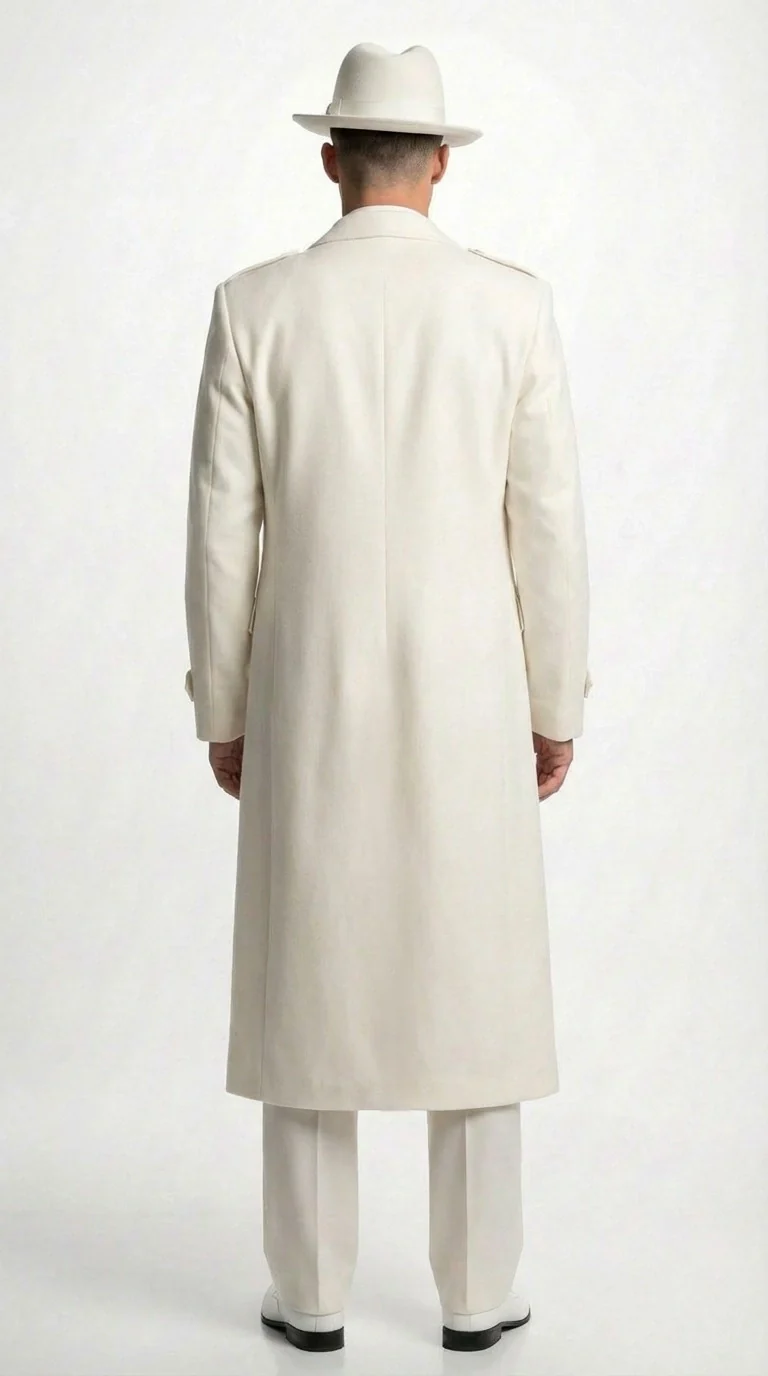 Men’s Ivory Cream Off White  Full Length Zoot Suit – Vintage Gangster Style Long Coat Formal Suit - Image 14