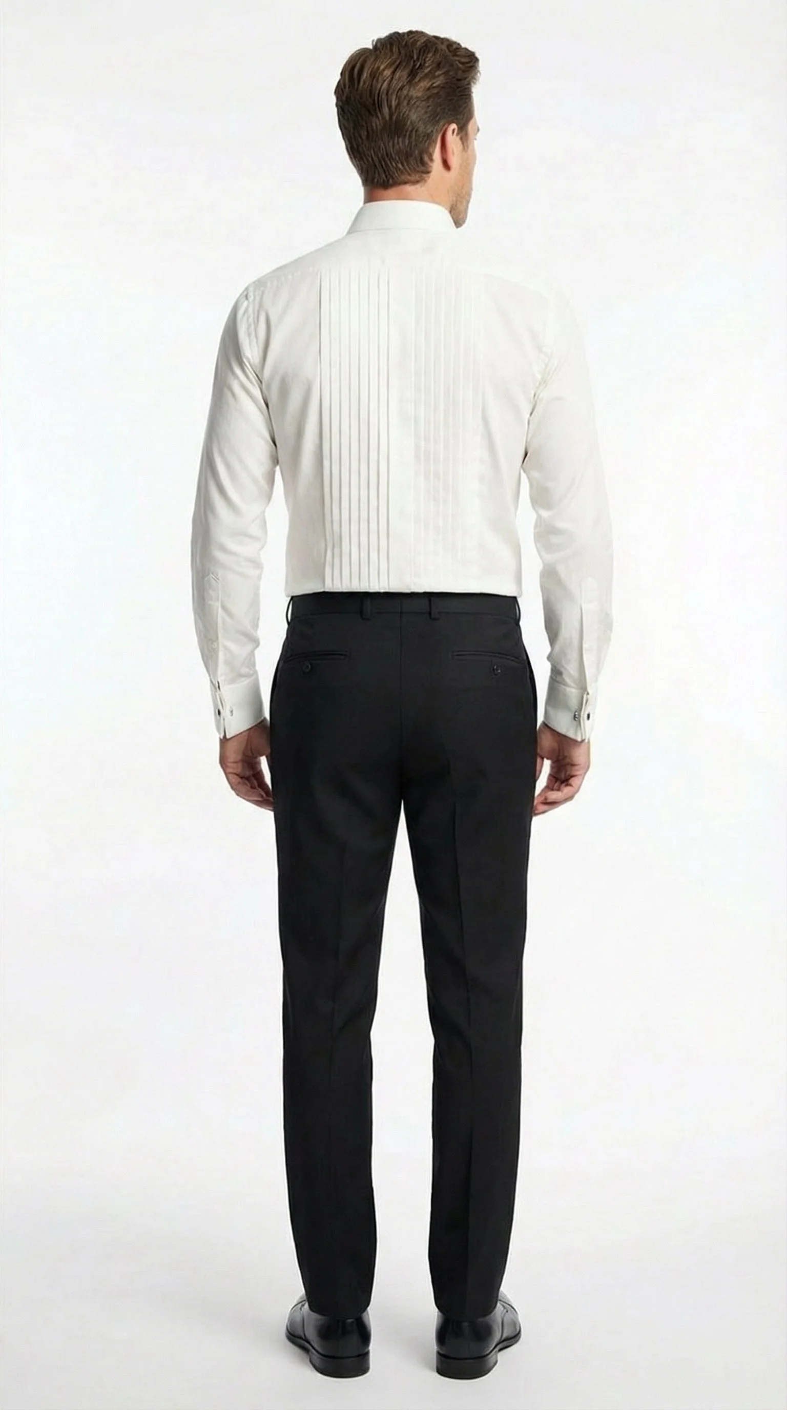 Men’s Ivory Cream Off White  Pleated Tuxedo Dress Shirt | French Cuff Formal Wedding Shirt - Image 2