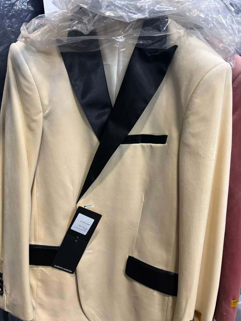Men’s Ivory Dinner Jacket - Cream Velvet Blazer with Black Satin Lapel | Wedding and Party Formal Sport Coat in off white - Image 11