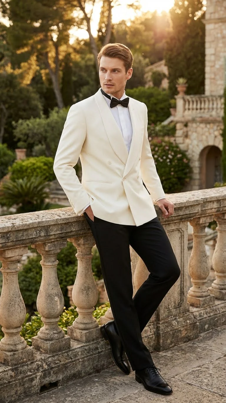 Men’s Ivory Double-Breasted Shawl Lapel Tuxedo Jacket | Premium Formal Dinner Jacket for Weddings and Black-Tie Events - Image 7