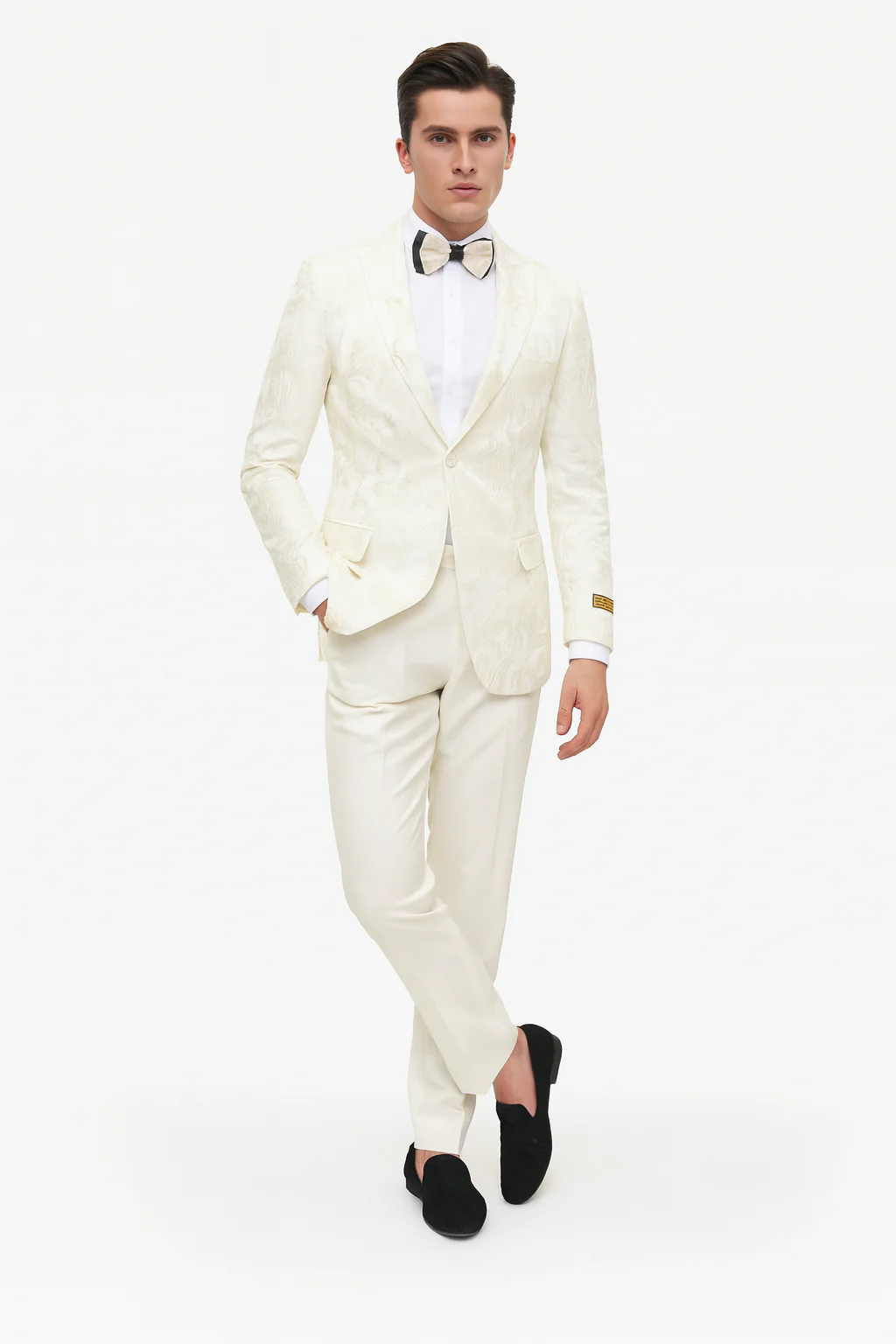 Men’s Ivory Floral Embroidered Tuxedo Jacket – Elegant Wedding and Party Blazer in Cream Color With Ivory Pants - Image 3