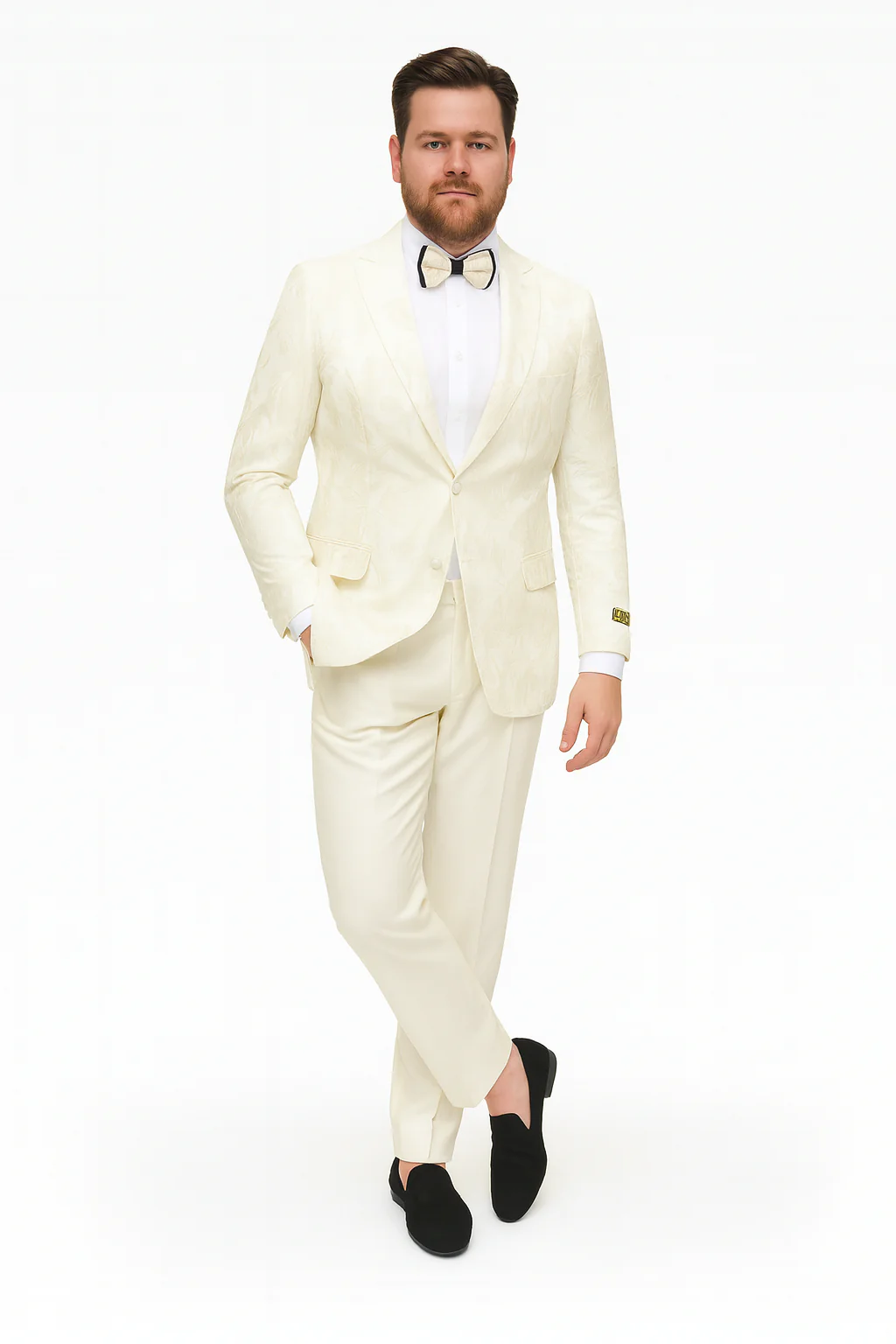 Men’s Ivory Floral Embroidered Tuxedo Jacket – Elegant Wedding and Party Blazer in Cream Color With Ivory Pants - Image 4
