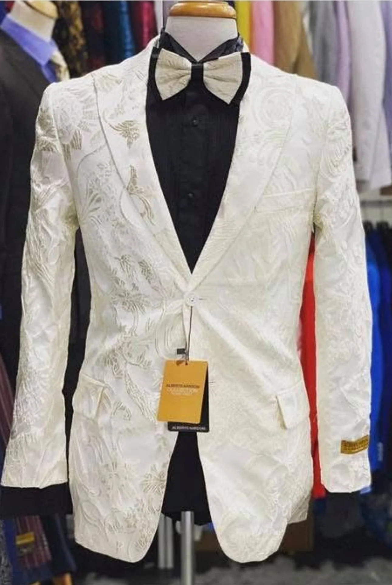 Men’s Ivory Floral Embroidered Tuxedo Jacket – Elegant Wedding and Party Blazer in Cream Color With Ivory Pants - Image 6