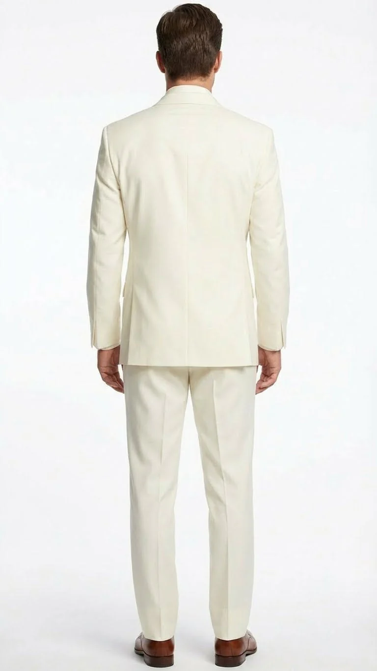 Men’s Ivory Tuxedo Suit with Satin Notch Lapel – Formal Wedding and Evening Wear Suit in Cream Off White Color - Image 2