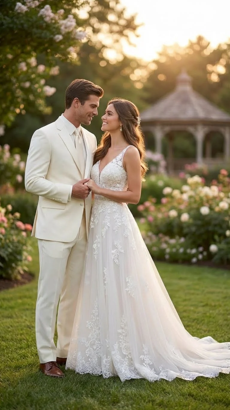 Men’s Ivory Tuxedo Suit with Satin Notch Lapel – Formal Wedding and Evening Wear Suit in Cream Off White Color - Image 8