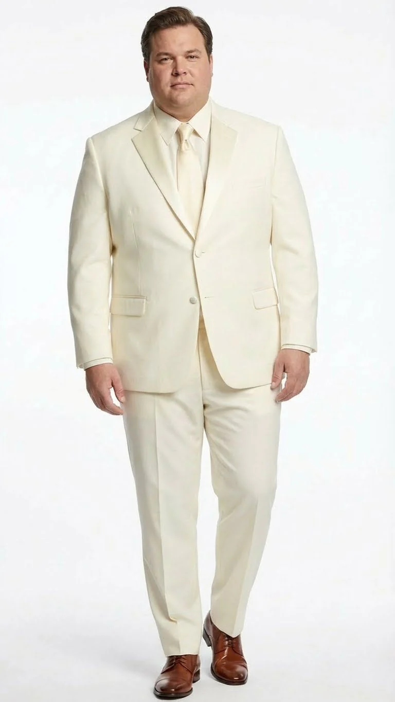 Men’s Ivory Tuxedo Suit with Satin Notch Lapel – Formal Wedding and Evening Wear Suit in Cream Off White Color - Image 9