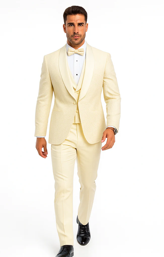 Men’s Ivory Vested Tuxedo – Stylish Floral Lace Designer Wedding Suit - Image 5