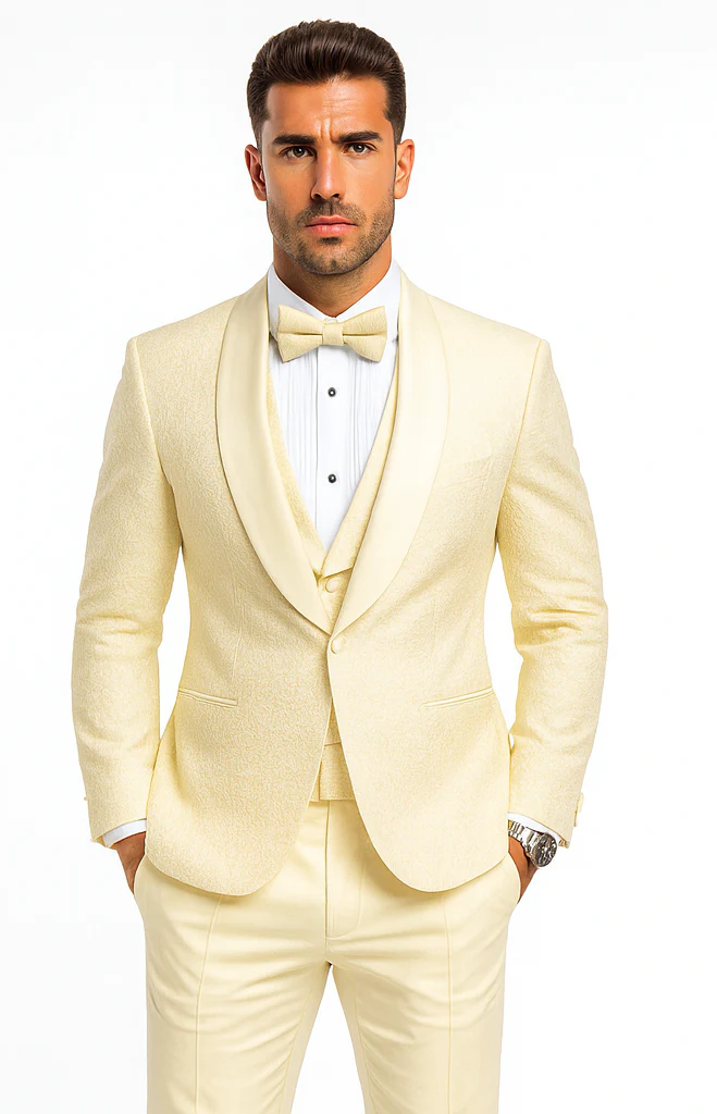 Men’s Ivory Vested Tuxedo – Stylish Floral Lace Designer Wedding Suit - Image 7