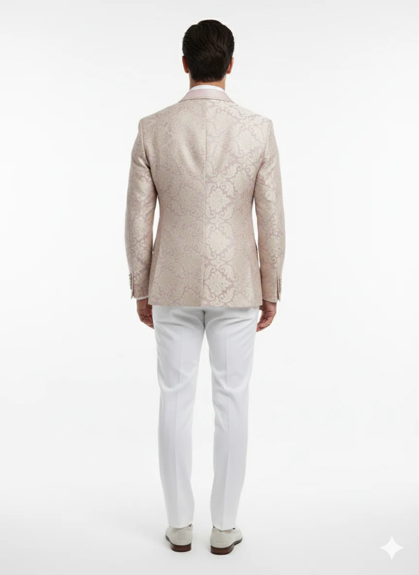 Men’s Lavender and Gold Tuxedo Embroidered Lilac Mauve Blazer – Designer Floral Pattern Wedding & Party Jacket - Image 3