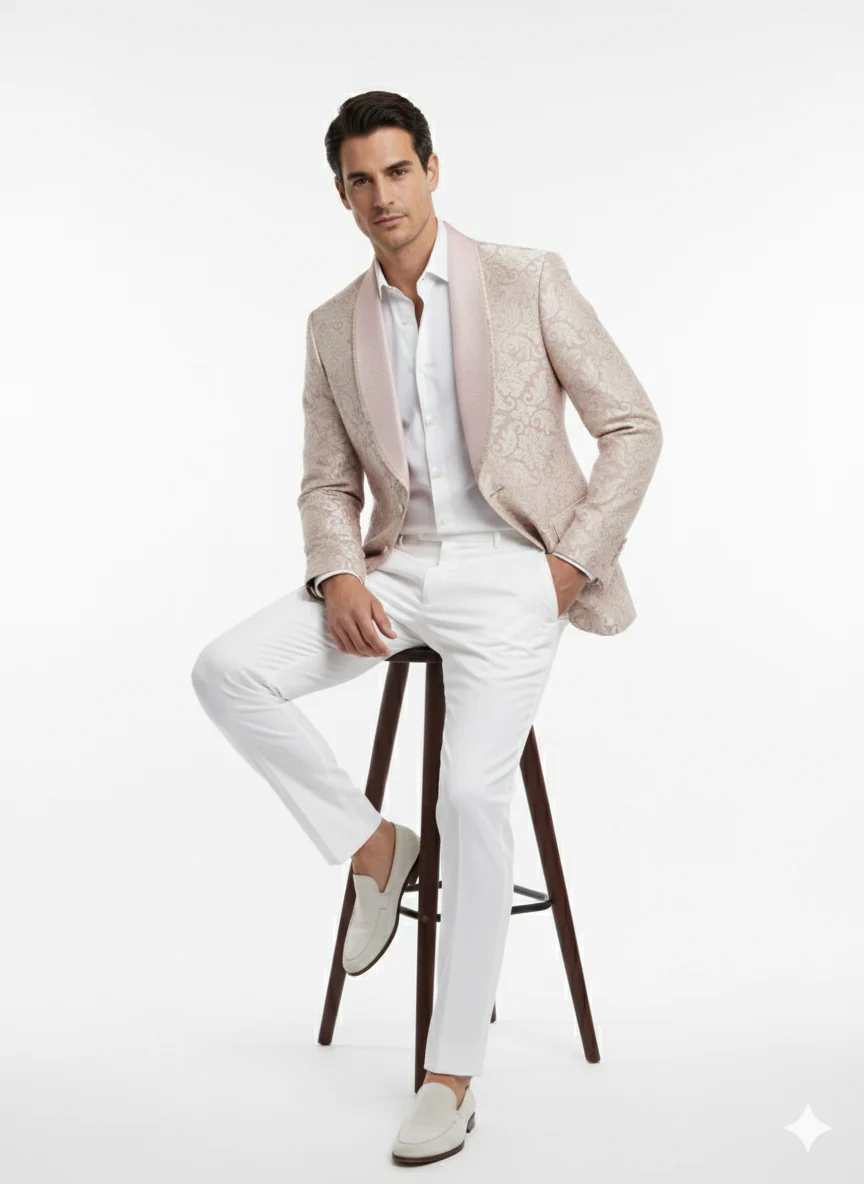Men’s Lavender and Gold Tuxedo Embroidered Lilac Mauve Blazer – Designer Floral Pattern Wedding & Party Jacket - Image 4