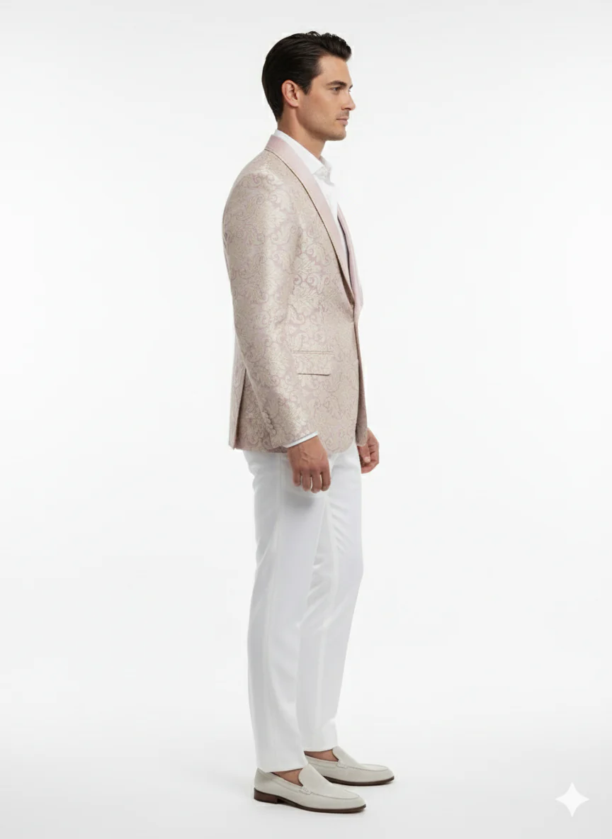 Men’s Lavender and Gold Tuxedo Embroidered Lilac Mauve Blazer – Designer Floral Pattern Wedding & Party Jacket - Image 5
