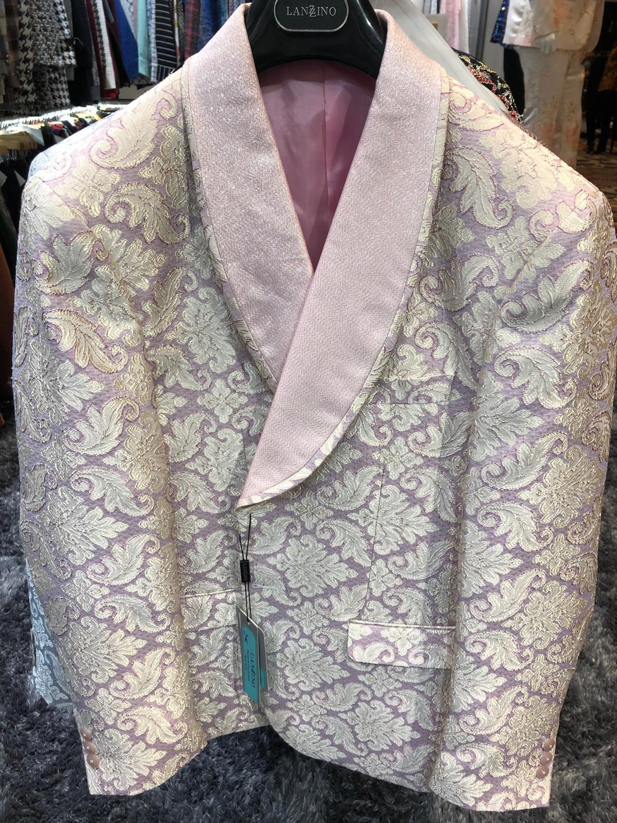Men’s Lavender and Gold Tuxedo Embroidered Lilac Mauve Blazer – Designer Floral Pattern Wedding & Party Jacket - Image 7