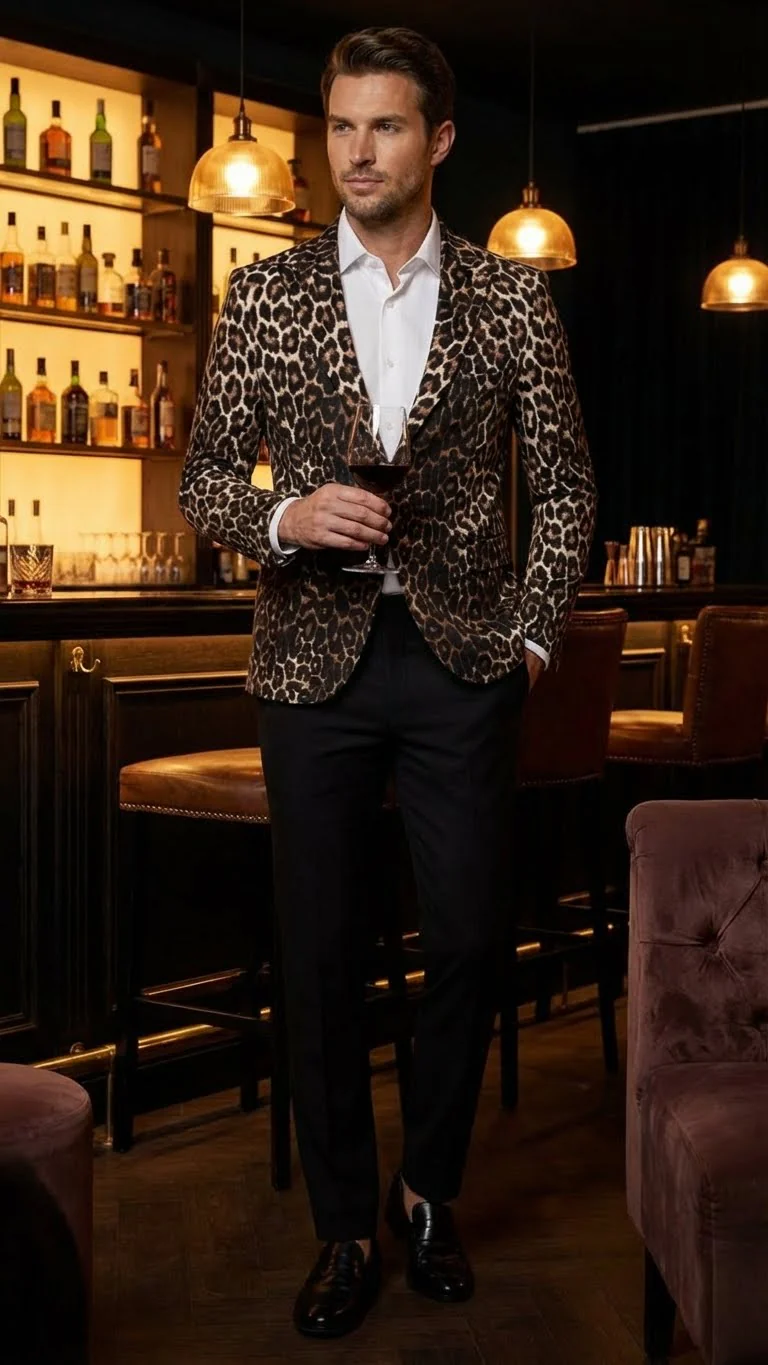 Men’s Leopard Print Blazer – Slim Fit Statement Jacket for Evening, Party, and Fashion Wear - Image 3