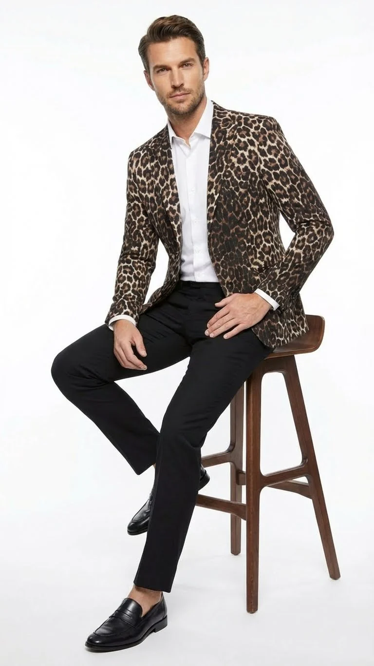 Men’s Leopard Print Blazer – Slim Fit Statement Jacket for Evening, Party, and Fashion Wear - Image 6