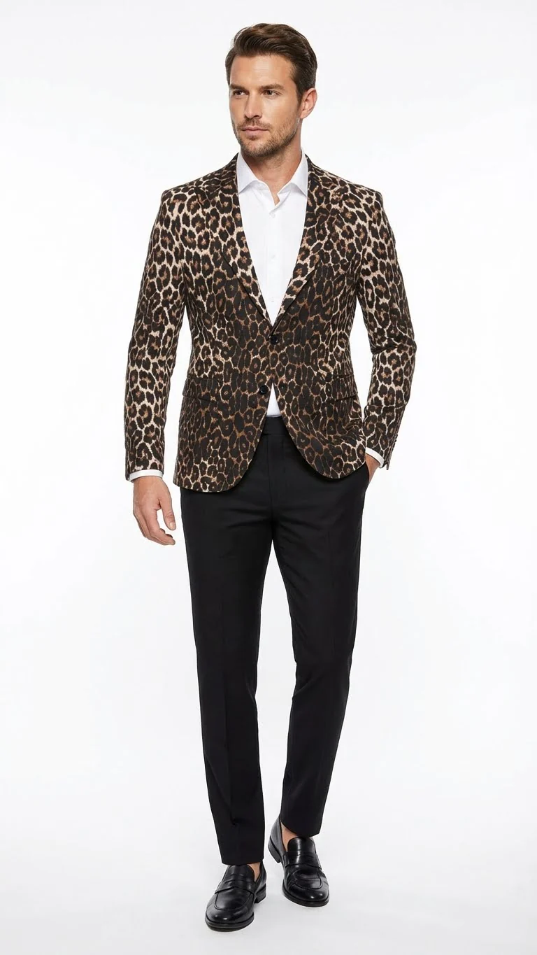 Men’s Leopard Print Blazer – Slim Fit Statement Jacket for Evening, Party, and Fashion Wear - Image 9