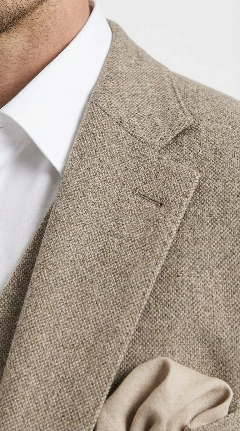 Men’s Light Beige Herringbone Tweed Suit with Vest – Classic Three Piece Formal Suit, Vintage Business Wedding Outfit, Elegant Smart Casual Wear - Image 9