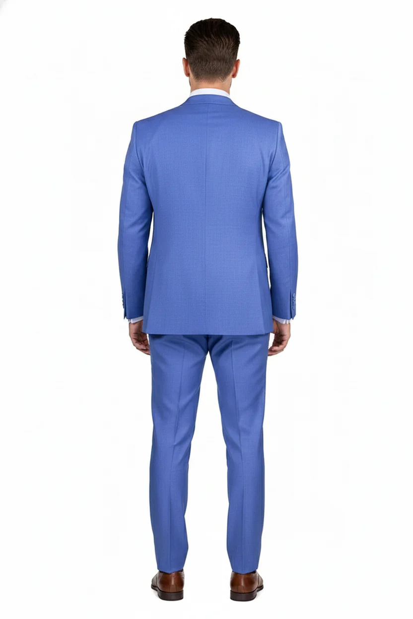 Men’s Light Blue Double-Breasted 3-Piece Suit Set – Tailored Fit Formal Business Suit in Steel Blue Sky Blue Color - Image 2