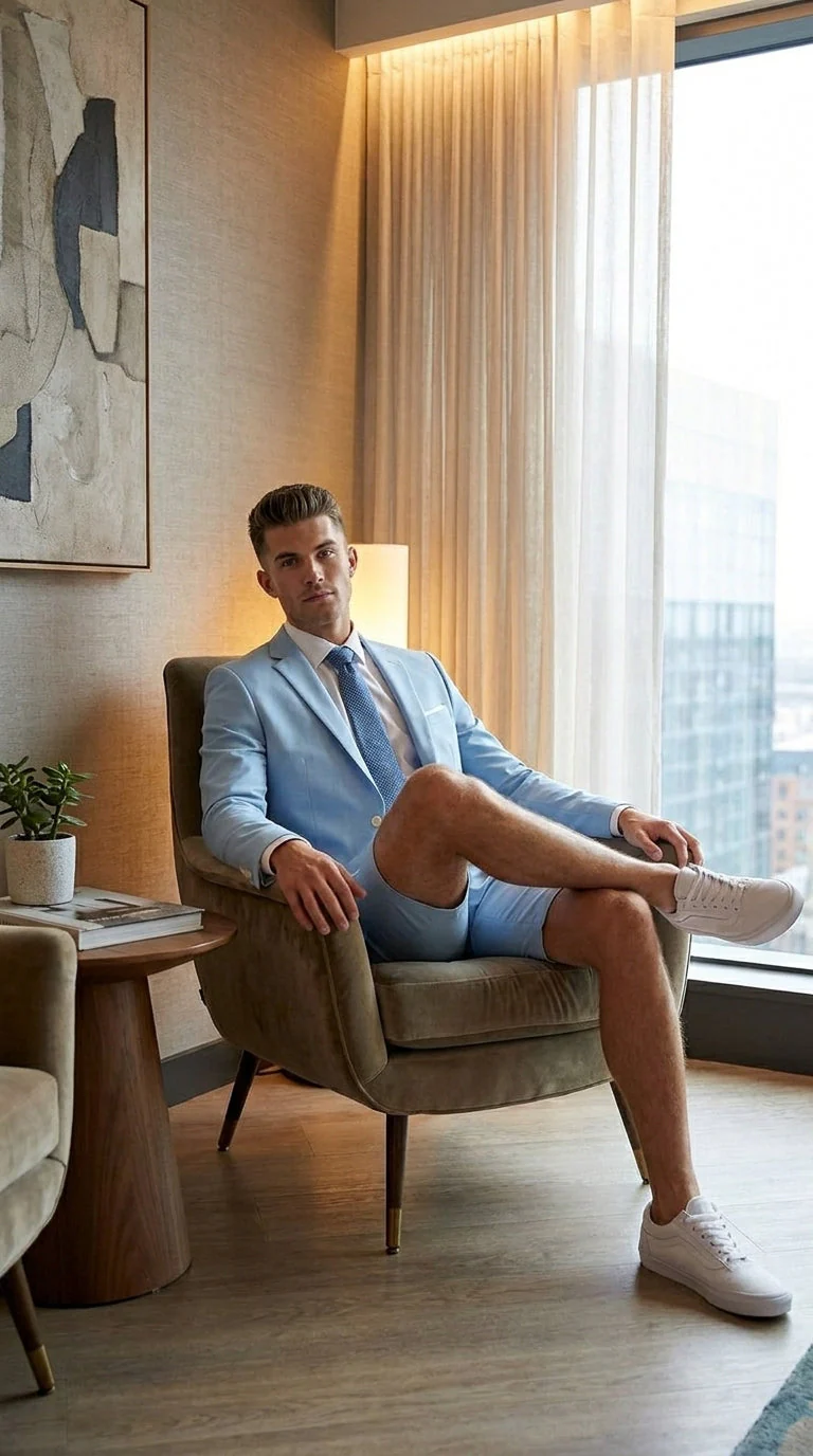 Men’s Light Blue Suit with Shorts – Casual Summer Blazer and Shorts Set for Wedding, Party and Smart Casual Wear - Image 10