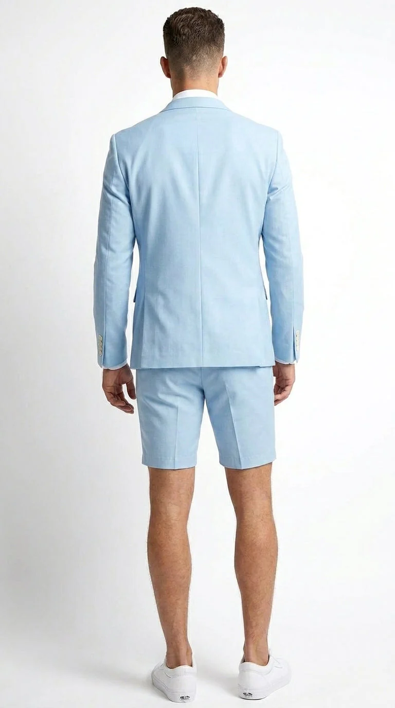 Men’s Light Blue Suit with Shorts – Casual Summer Blazer and Shorts Set for Wedding, Party and Smart Casual Wear - Image 2