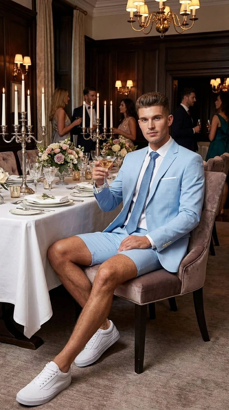 Men’s Light Blue Suit with Shorts – Casual Summer Blazer and Shorts Set for Wedding, Party and Smart Casual Wear - Image 9