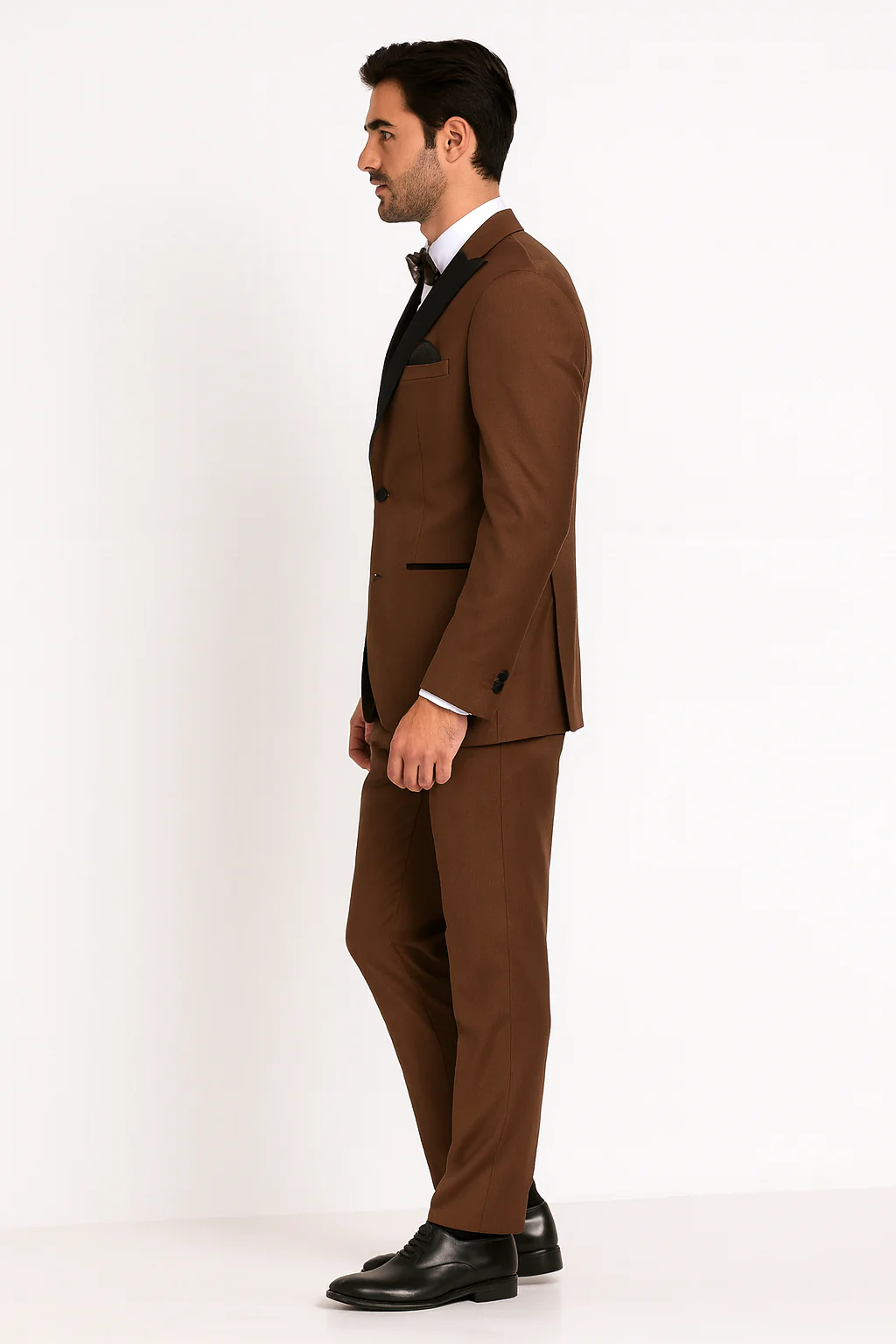 Men’s Light Brown Tuxedo Suit with Black Satin Lapel – 3 Piece Formal Wedding & Prom Outfit - Country Look - Image 4