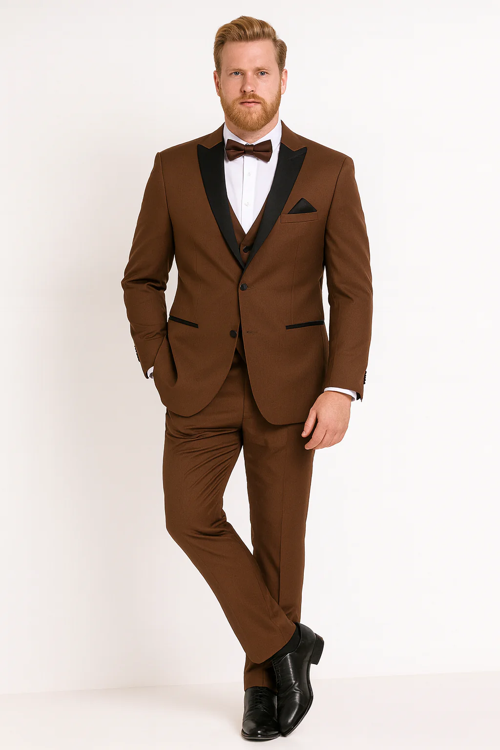 Men’s Light Brown Tuxedo Suit with Black Satin Lapel – 3 Piece Formal Wedding & Prom Outfit - Country Look - Image 5