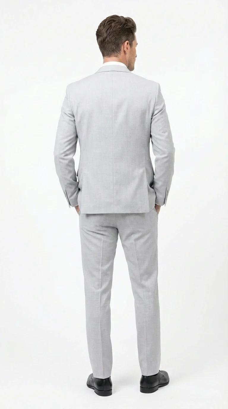 Men’s Light Grey Sharkskin 3 Piece Suit – Two Button Vested Modern Formal Business Suit for Wedding in silver Ice Gray - Image 4