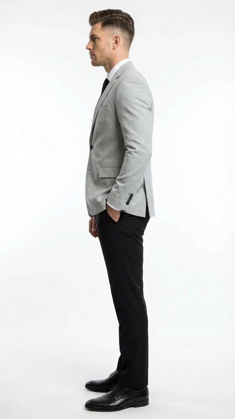 Men’s Light Grey Slim Fit Blazer Sport Coat with Black Pants | Premium Formal and Smart Casual Outfit - Image 10