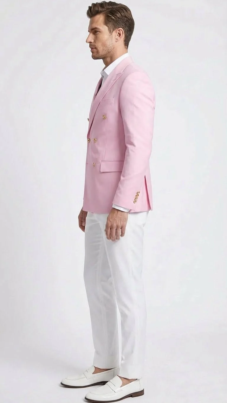 Men’s Light Pink Double Breasted Blazer – Sport Jacket Coat - Image 3