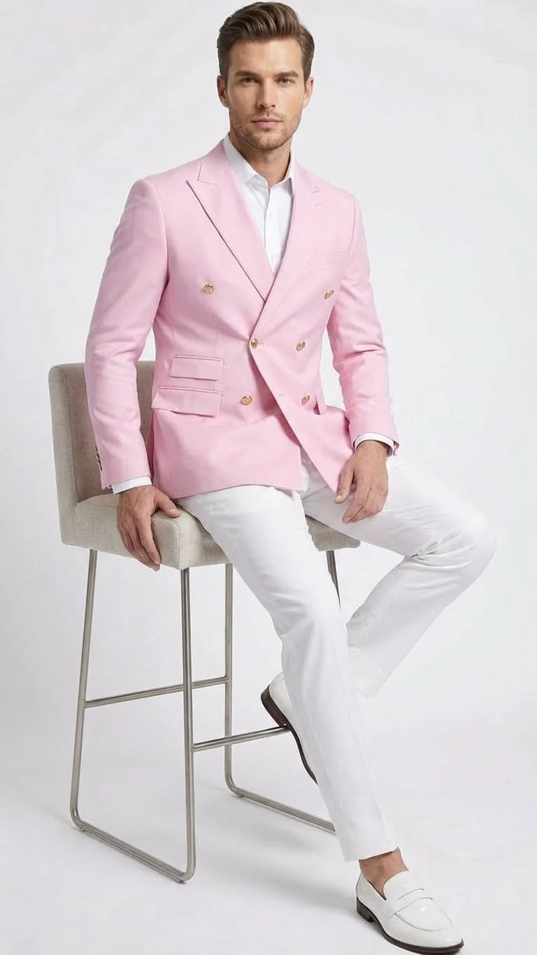 Men’s Light Pink Double Breasted Blazer – Sport Jacket Coat - Image 4