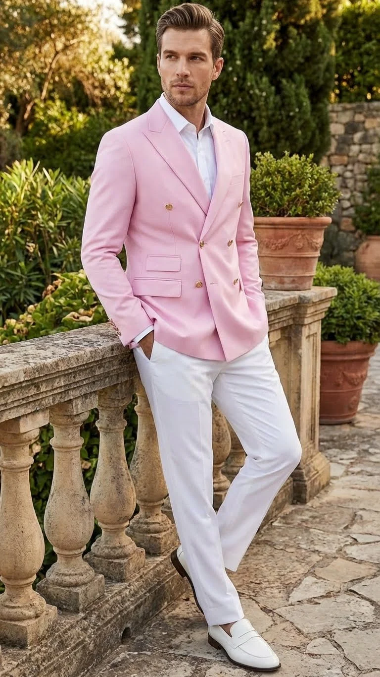 Men’s Light Pink Double Breasted Blazer – Sport Jacket Coat - Image 8
