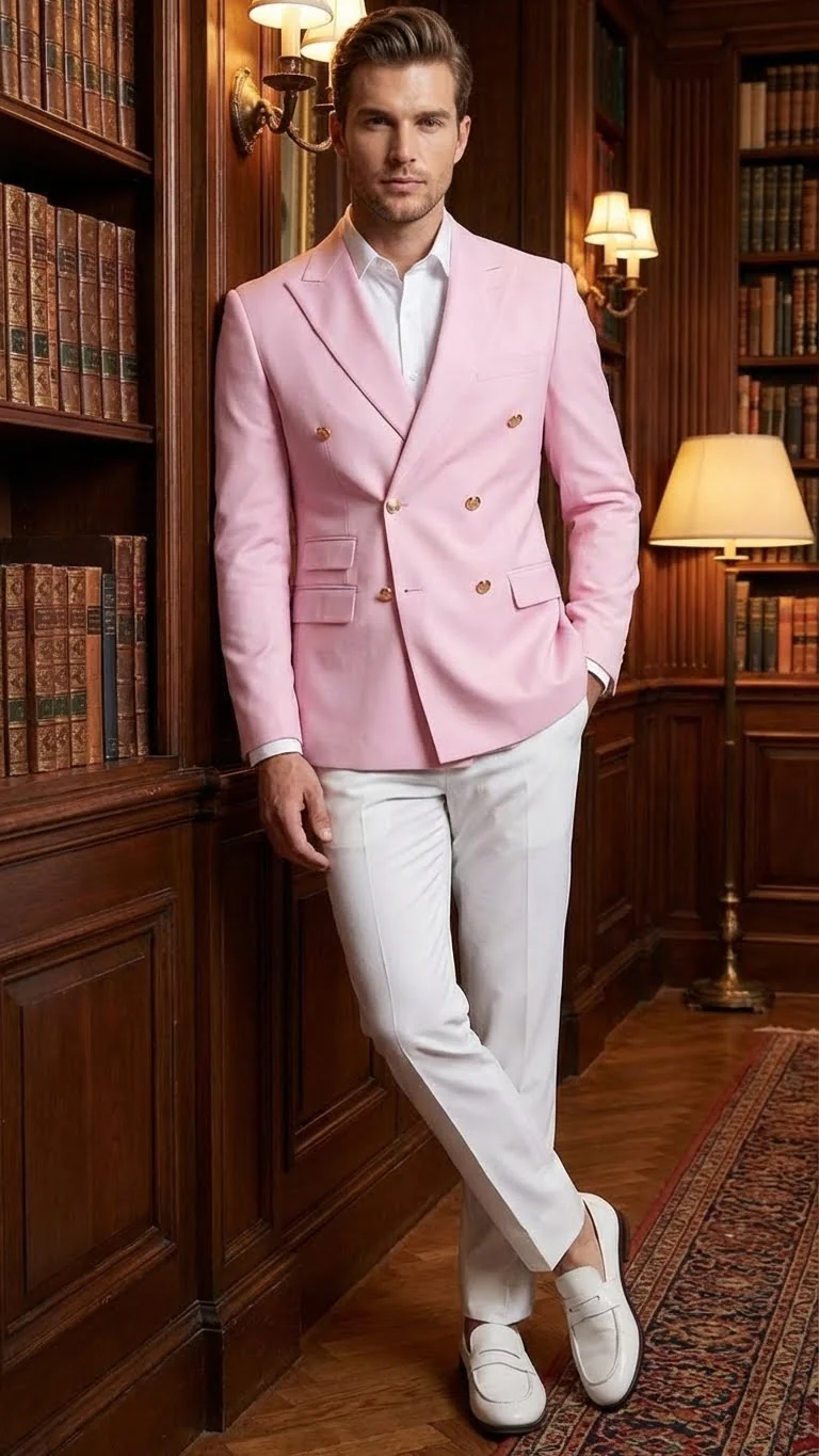 Men’s Light Pink Double Breasted Blazer – Sport Jacket Coat - Image 9