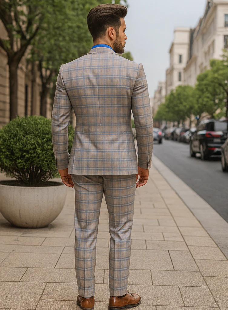 Men’s Light Plaid 3-Piece Suit with Vest – Stylish Formal Wear - Image 2