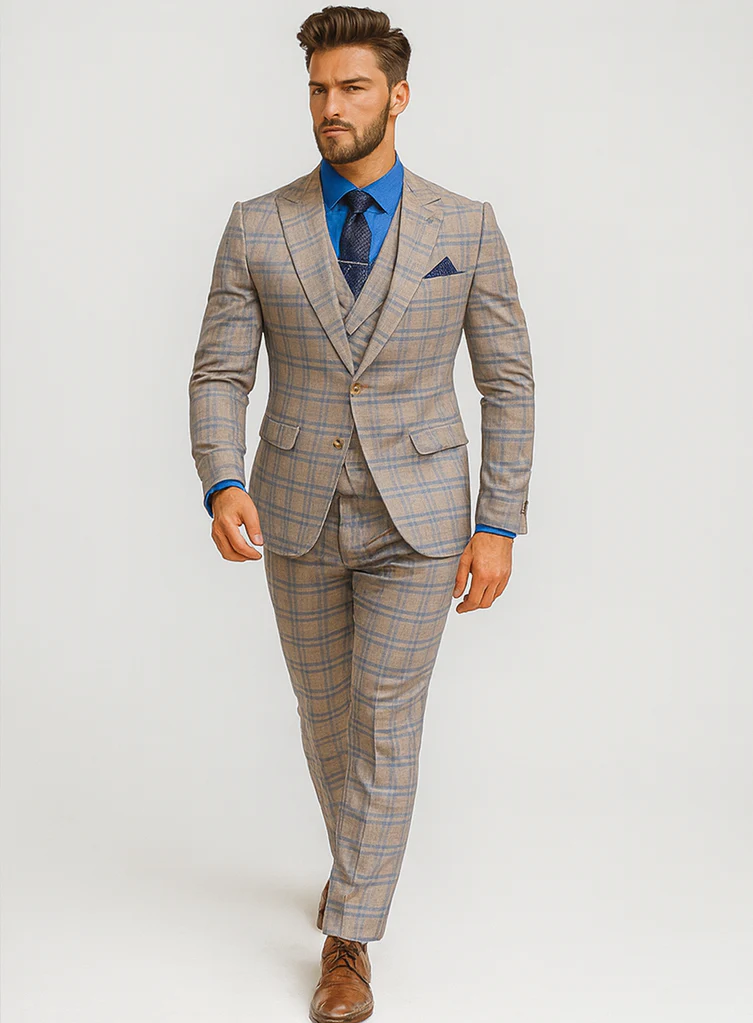 Men’s Light Plaid 3-Piece Suit with Vest – Stylish Formal Wear - Image 6