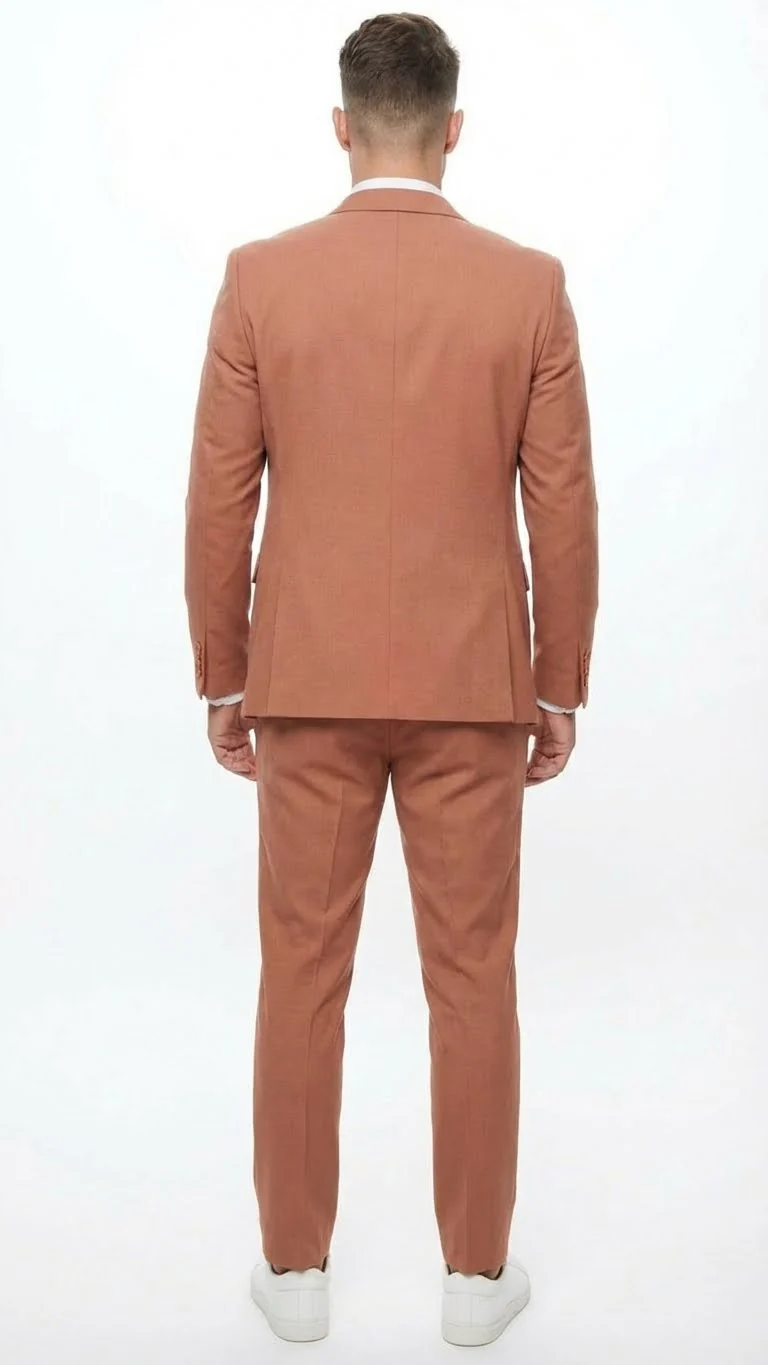 Men’s Light Rust - Peach Color - Salmon Color  3 Piece Suit Set with Vest, Classic Formal Wedding Prom Business Dress Suit - Image 2