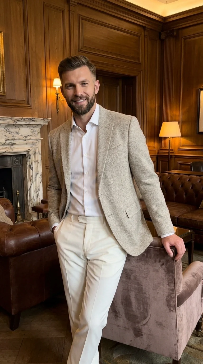 Men’s Light Tan Tweed Blazer – Classic Herringbone Sport Coat, Beige Casual Formal Jacket, Vintage Style Business & Smart Casual Wear - Image 11