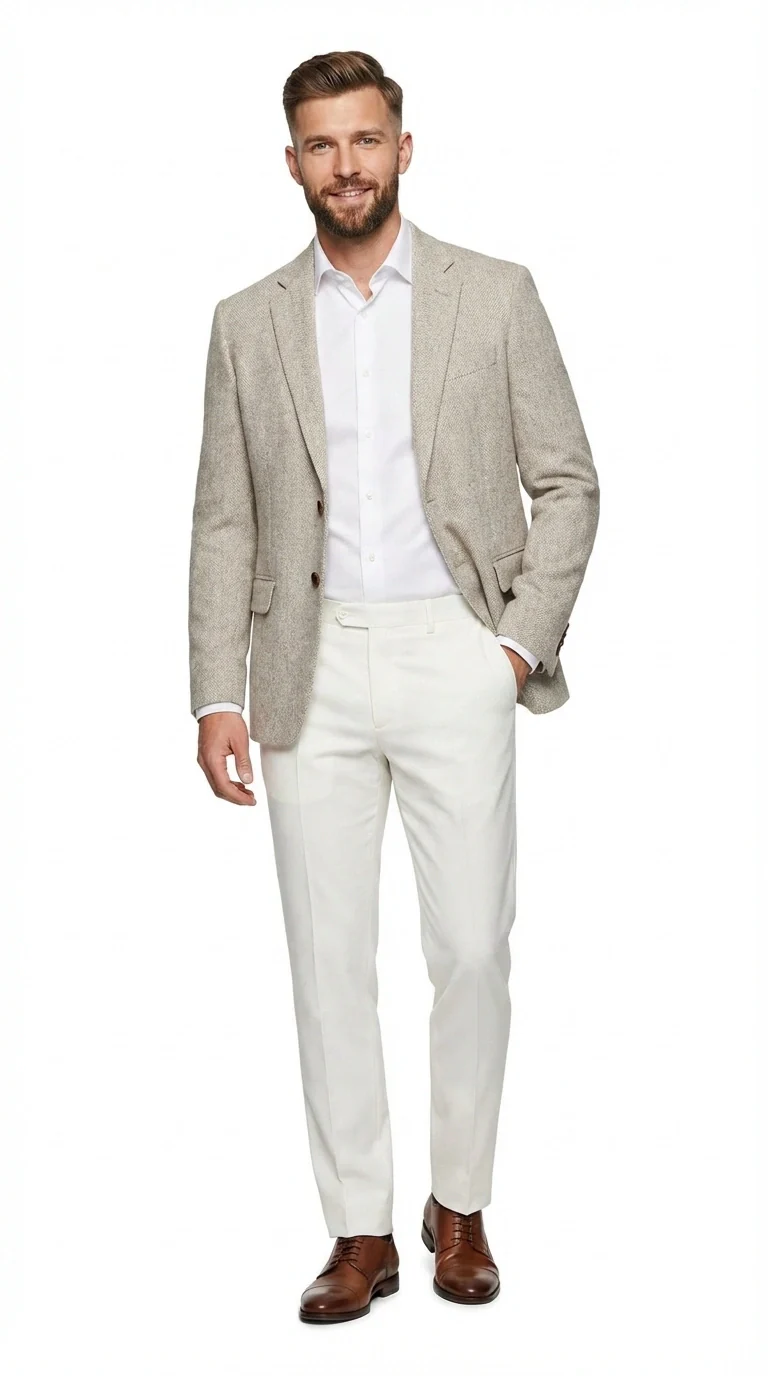 Men’s Light Tan Tweed Blazer – Classic Herringbone Sport Coat, Beige Casual Formal Jacket, Vintage Style Business & Smart Casual Wear - Image 2