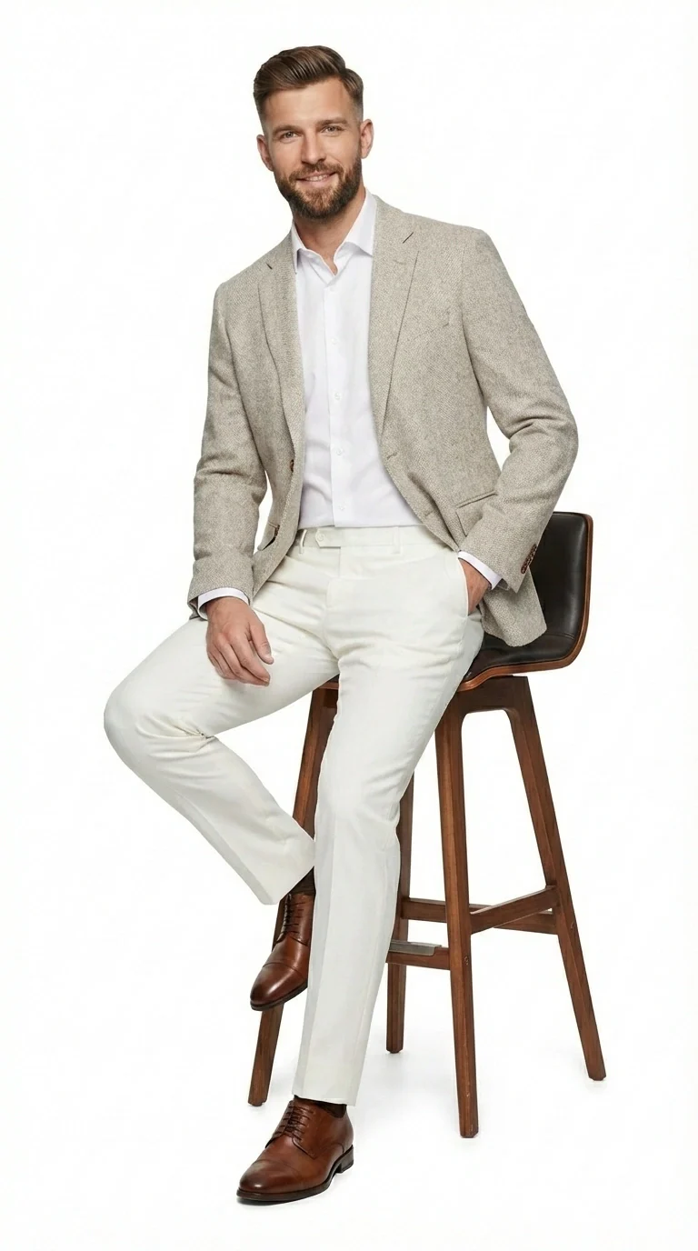 Men’s Light Tan Tweed Blazer – Classic Herringbone Sport Coat, Beige Casual Formal Jacket, Vintage Style Business & Smart Casual Wear - Image 4