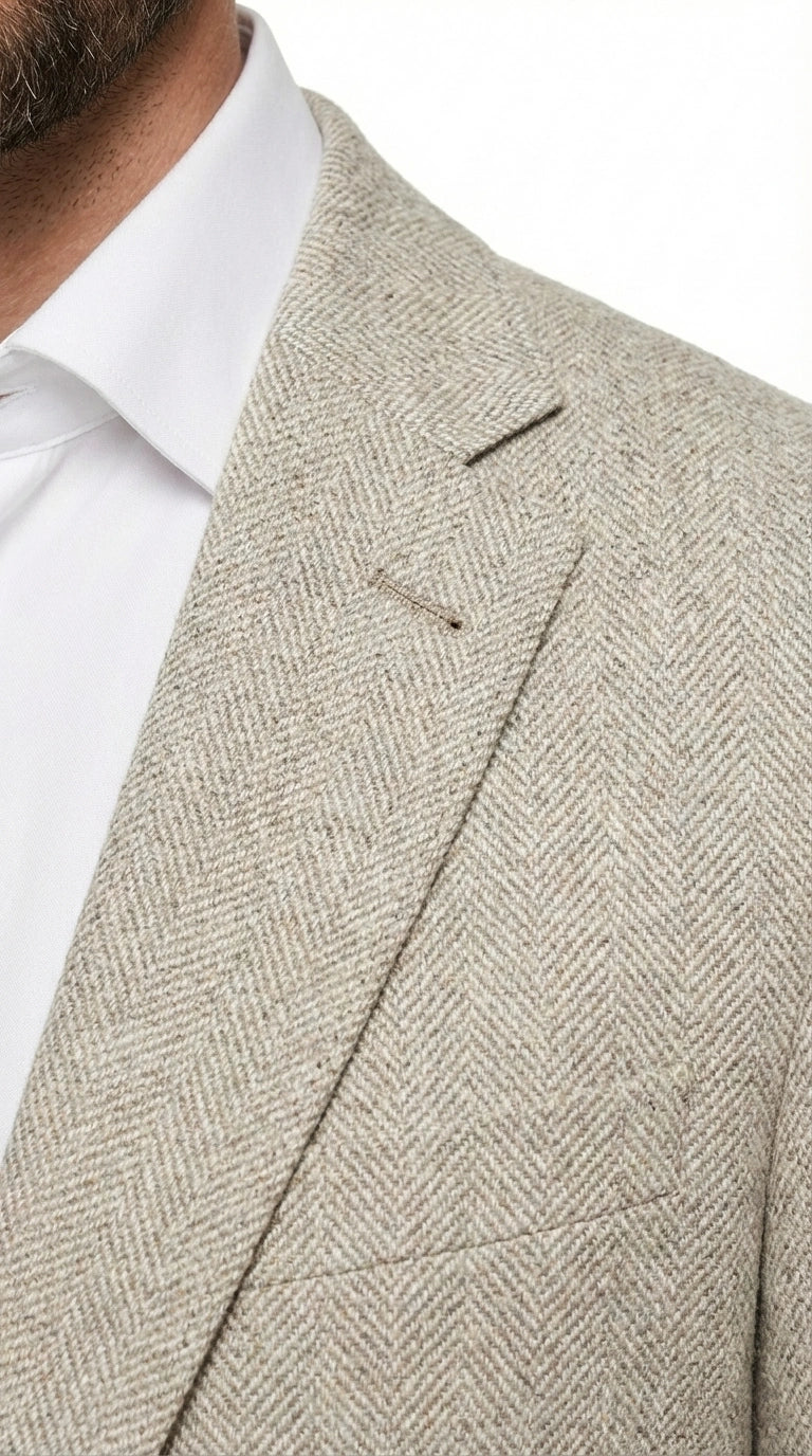 Men’s Light Tan Tweed Blazer – Classic Herringbone Sport Coat, Beige Casual Formal Jacket, Vintage Style Business & Smart Casual Wear - Image 5