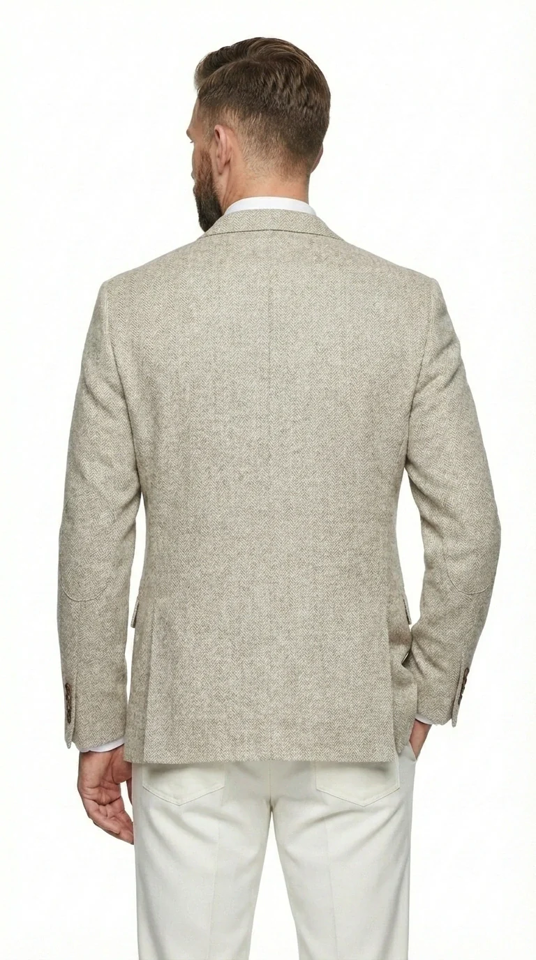 Men’s Light Tan Tweed Blazer – Classic Herringbone Sport Coat, Beige Casual Formal Jacket, Vintage Style Business & Smart Casual Wear - Image 6