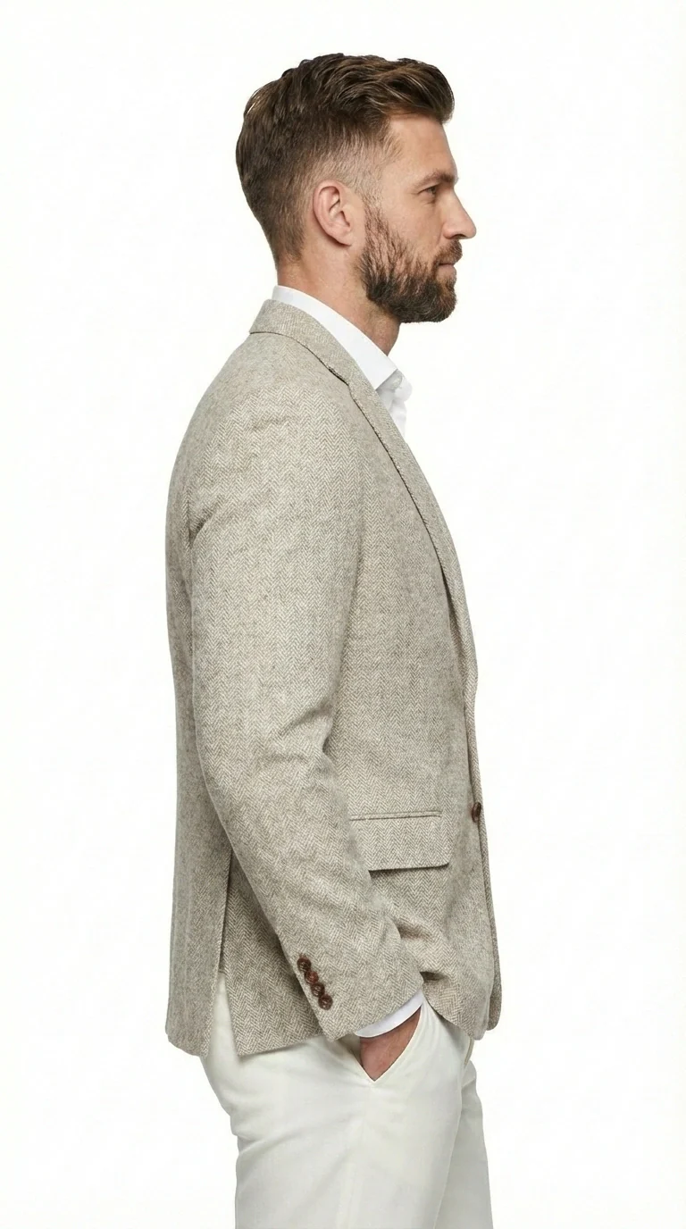 Men’s Light Tan Tweed Blazer – Classic Herringbone Sport Coat, Beige Casual Formal Jacket, Vintage Style Business & Smart Casual Wear - Image 7