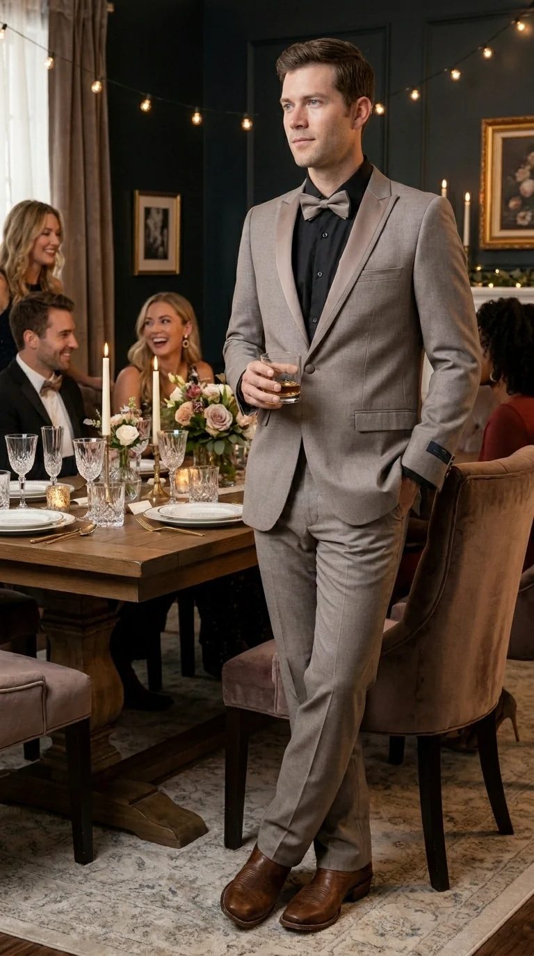 Men’s Light Taupe Western Tuxedo Suit – Cowboy Style Formal Blazer and Pants Outfit in Khaki Tan Light Brown Color - Image 10