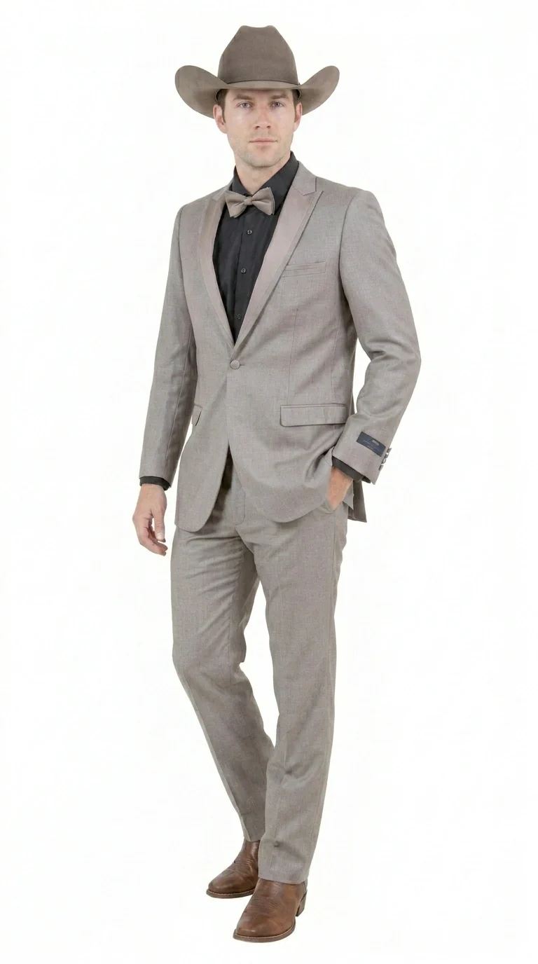 Men’s Light Taupe Western Tuxedo Suit – Cowboy Style Formal Blazer and Pants Outfit in Khaki Tan Light Brown Color - Image 4