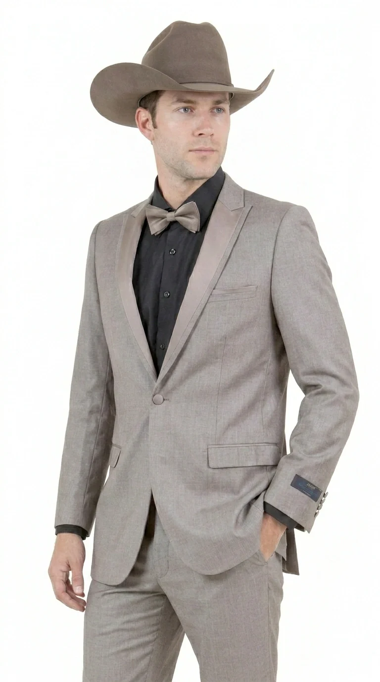 Men’s Light Taupe Western Tuxedo Suit – Cowboy Style Formal Blazer and Pants Outfit in Khaki Tan Light Brown Color - Image 8